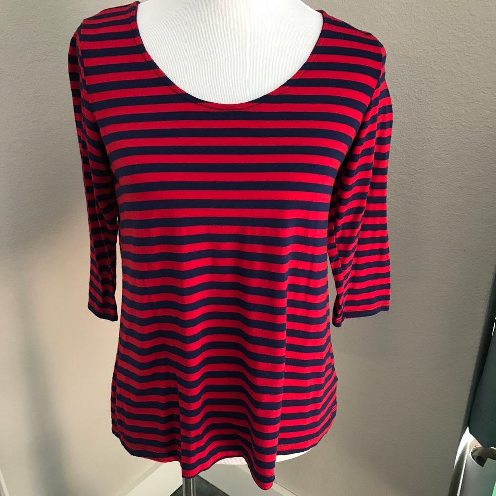 Navy and red stripe top